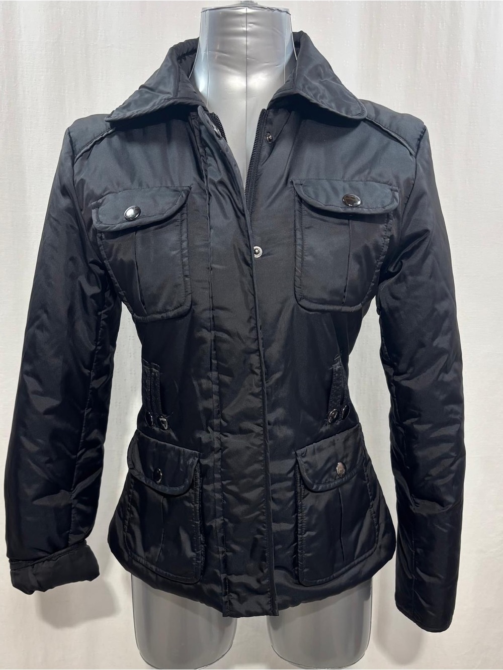 Mexx Women's Black Utility Field Jacket Full Zip 4-Pocket Military Coat
